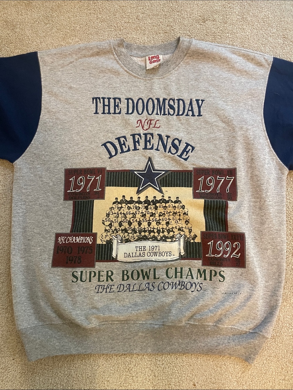 Vintage Dallas Cowboys. The Doomsday Defense. Crewneck Sweatshirt - Gray & Navy.